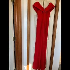 Badgley Mischka Womens Off Shoulder V-Neck Gown Red Size 4
